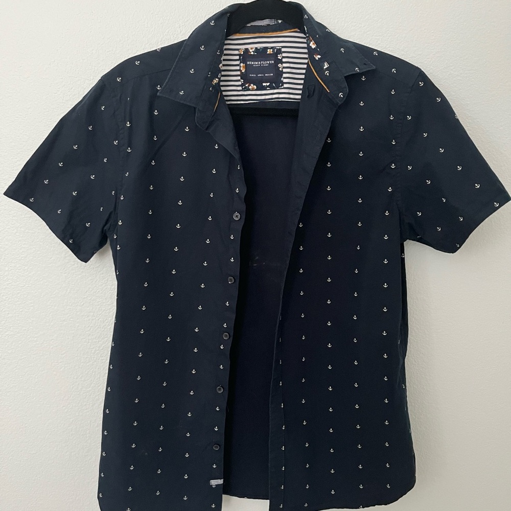 Denim & Flower Dark Blue Anchor Pattern Shirt
